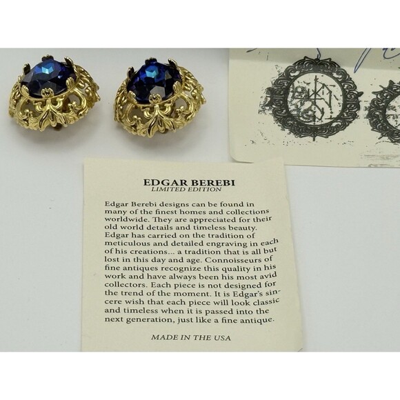Vintage Edgar Berebi Limited Edition Clip On Earrings Bermuda Blue Mistic - Picture 5 of 13